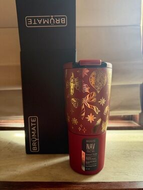 BrüMate NAV Travel Mug in Red with Gold Holiday Accents